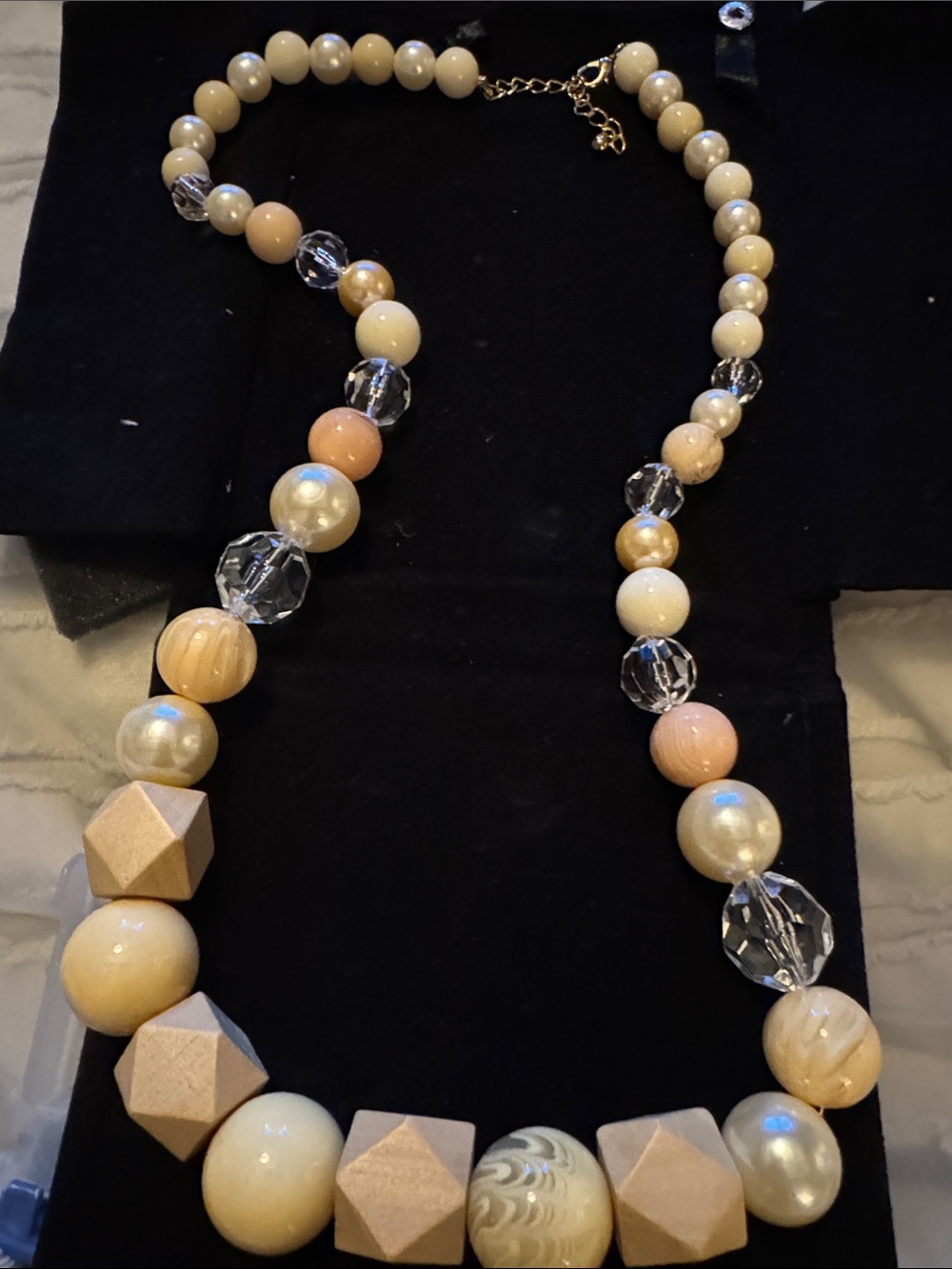 Vintage rare perfect Neutral Pearl and Crystal Bead Statement Necklace - Cream